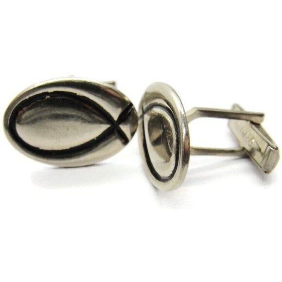 Gentry Silver Tone Oval Cufflinks Fish Religious Church Clergy Vintage - Picture 2 of 8